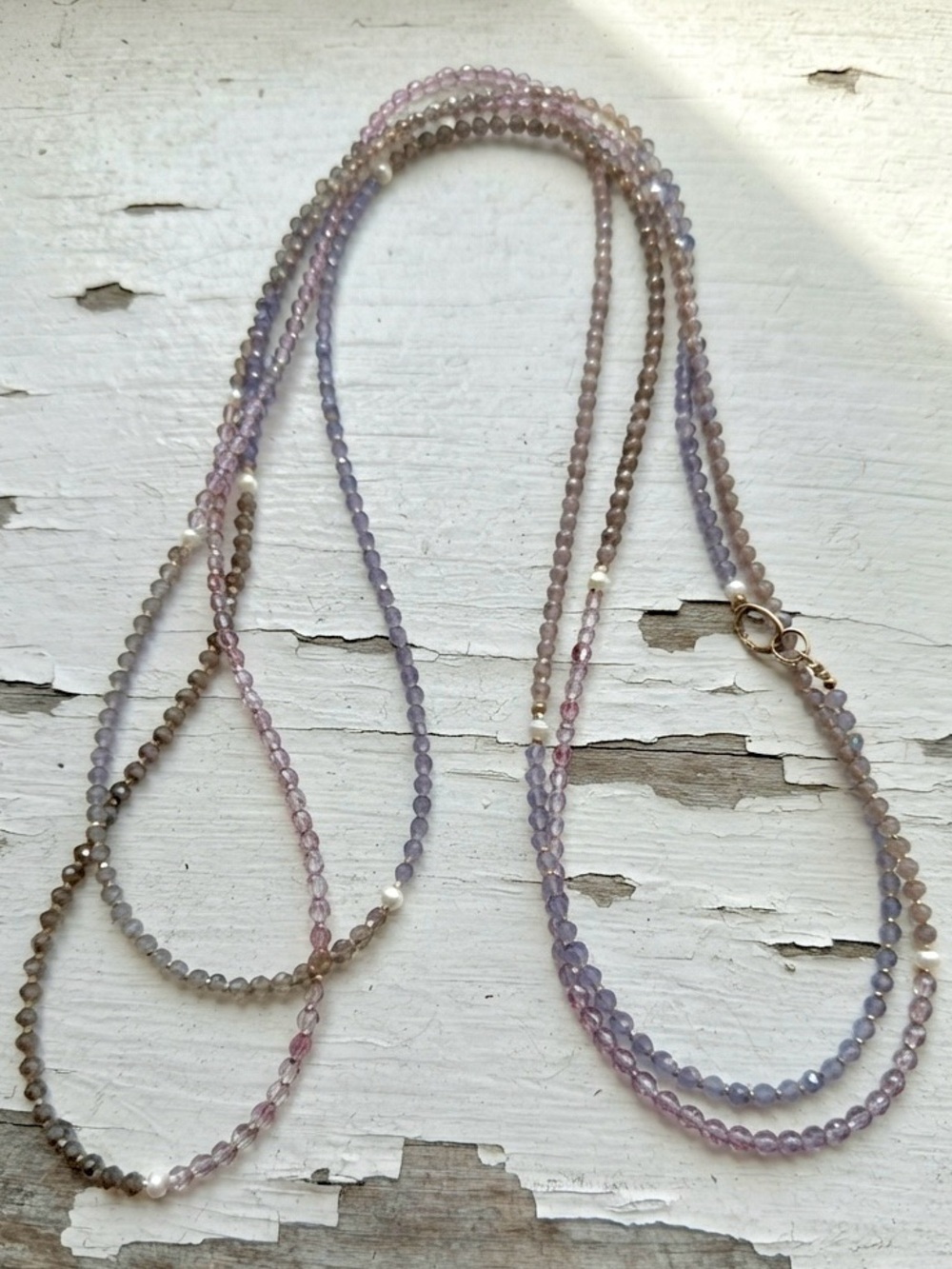Multi-Strand Lavender and Pink Beaded Necklace with Pearl Accents - Picture 2 of 2